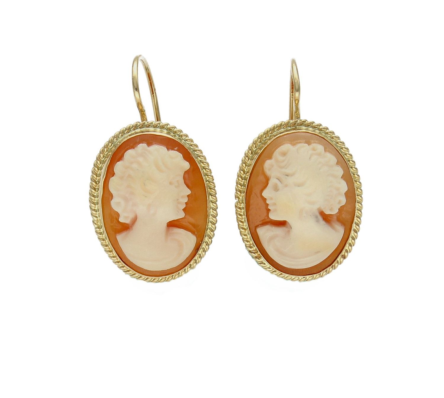 Złote kolczyki 585 Pani Walewska wiszące z koralem KL 7983.jpg